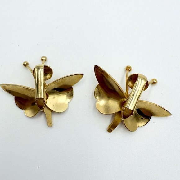 Vintage Gold Tone Butterflies Clip On Earrings - Picture 6 of 7